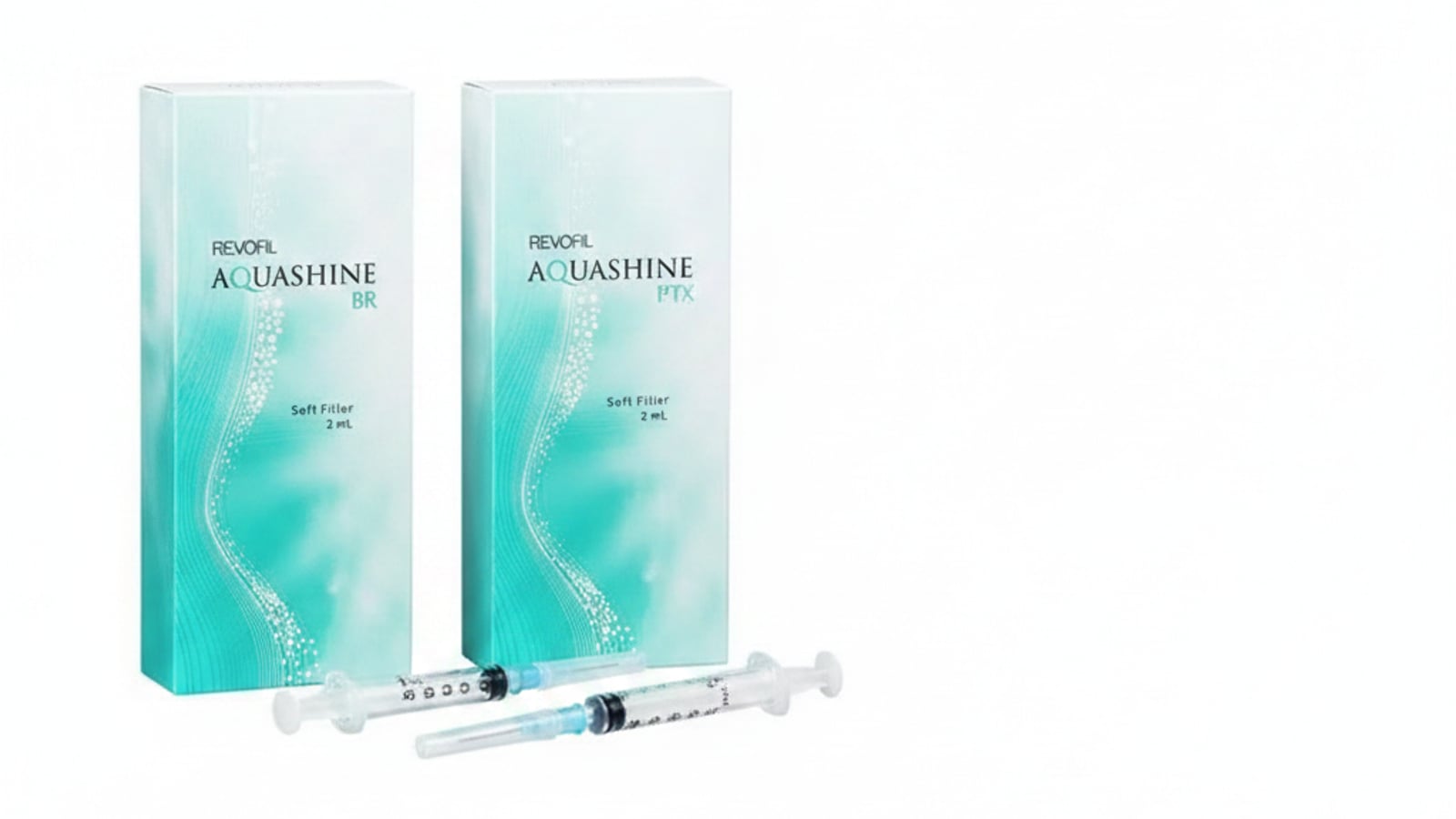 Aquashine BR and PTX (Revofil, Caregen) — boxes and syringes, Paramed Baku